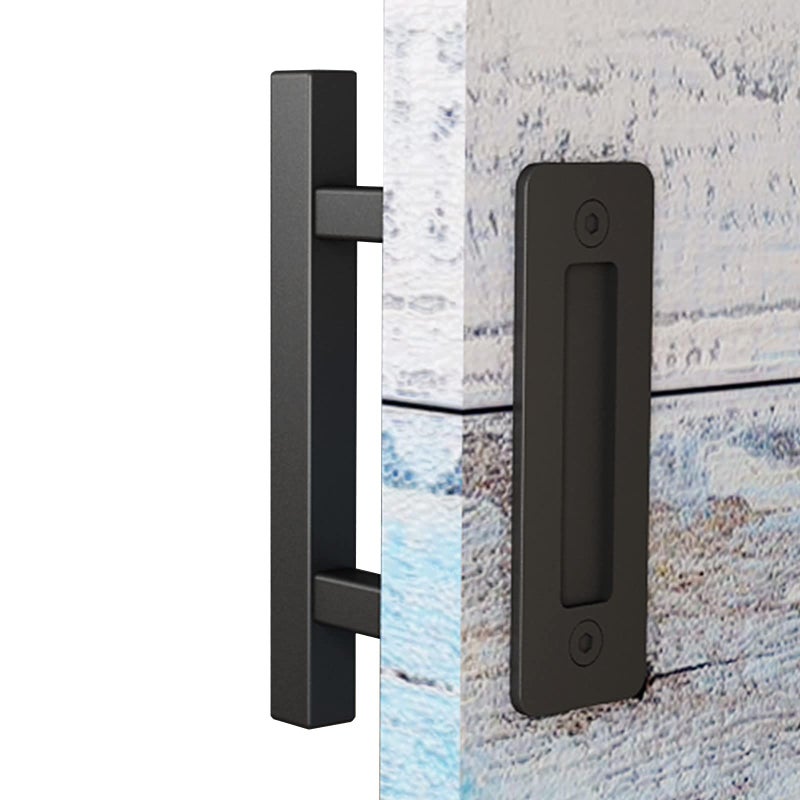 EaseLife 10" Sliding Barn Door Pull Handle with Flush Hardware Set, Double Sided, Heavy Duty, Square, Matte Black Powder Coated Finish, Easy Install - Image 1